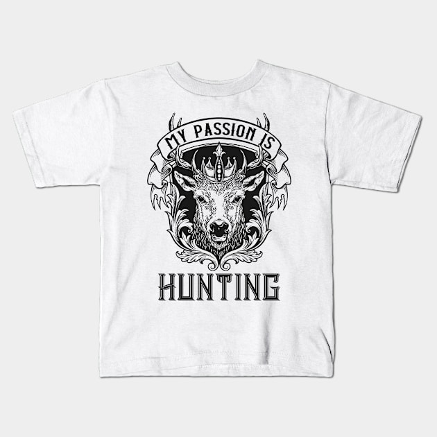 Hunter Deer Illustration Hunting Gifts Kids T-Shirt by Foxxy Merch